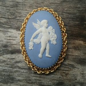 Wedgewood Cherub  Gold Filled Brooch Pendant